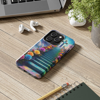 Heavenly Stairs Phone Case - Tough Protection with Cross Design
