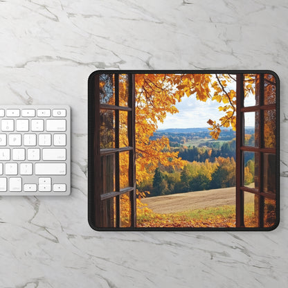 Cozy Autumn Window Mouse Pad – Your Picturesque Escape to Fall Foliage!