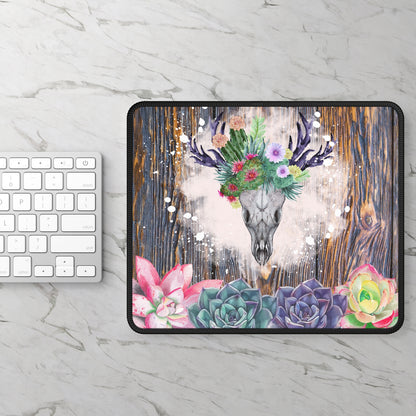 Unleash Your Wild Side with the Rustic Skull Floral Mouse Pad!