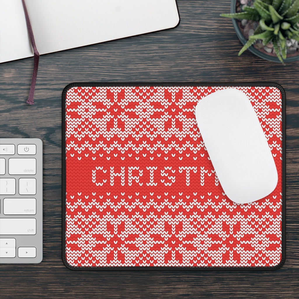 Red Knit Christmas Mouse Pad – Snowflakes, Stitches & Holiday Glitches