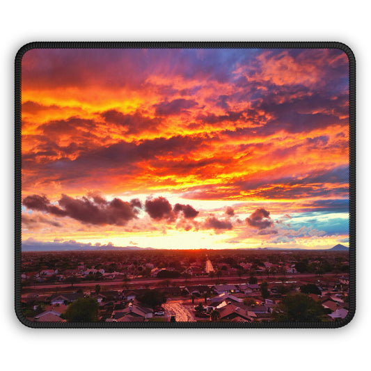 Sunset Over Suburbia Mouse Pad – Where the Skies Set Your Soul on Fire