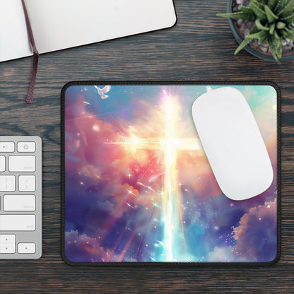 Celestial Sparkle Cross & Doves Mouse Pad – Divine Brilliance for Your Day!