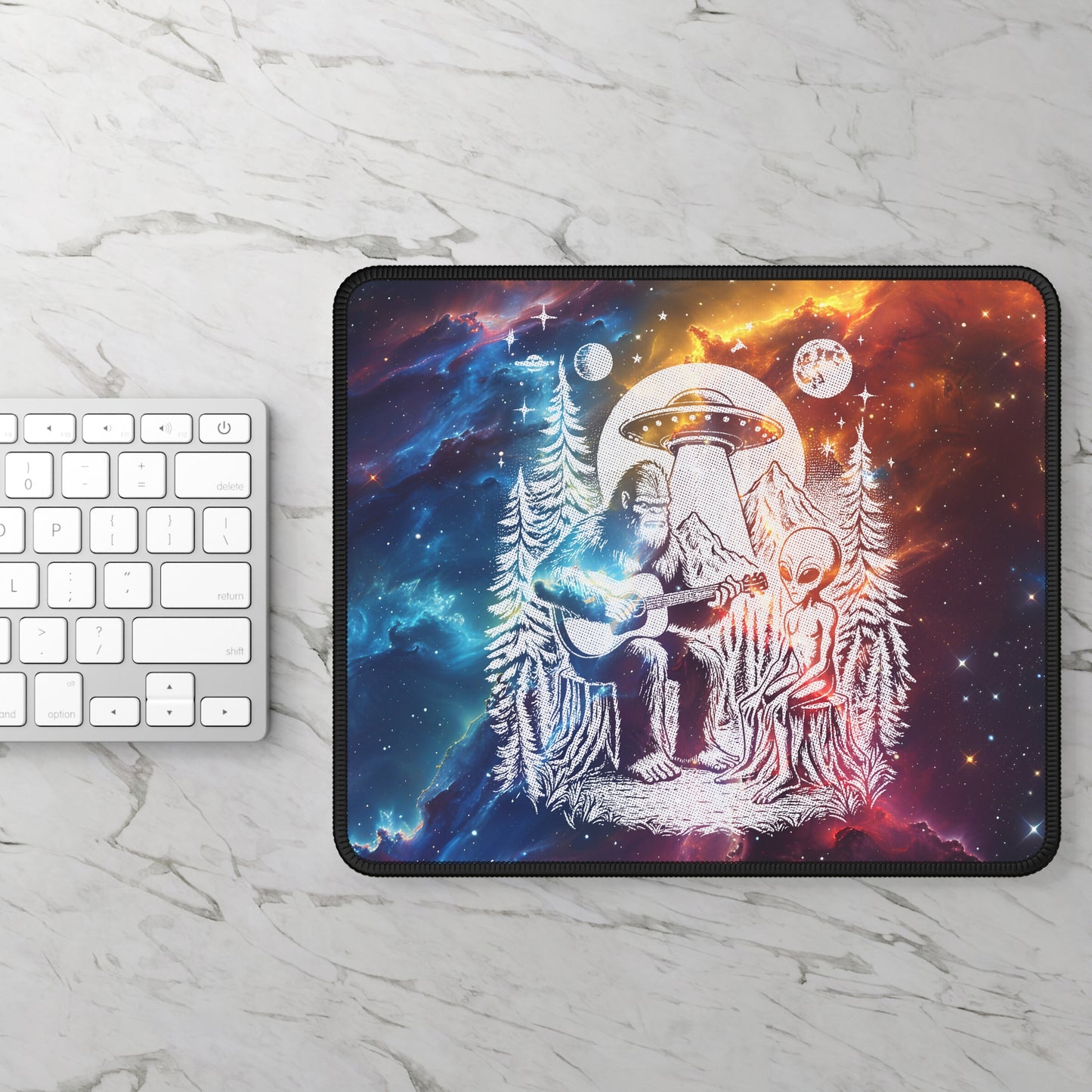 Bigfoot & Alien Jam Session Mouse Pad – When Legends Collide in Perfect Harmony!