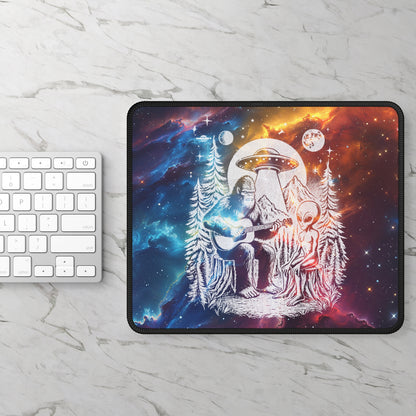 Bigfoot & Alien Jam Session Mouse Pad – When Legends Collide in Perfect Harmony!